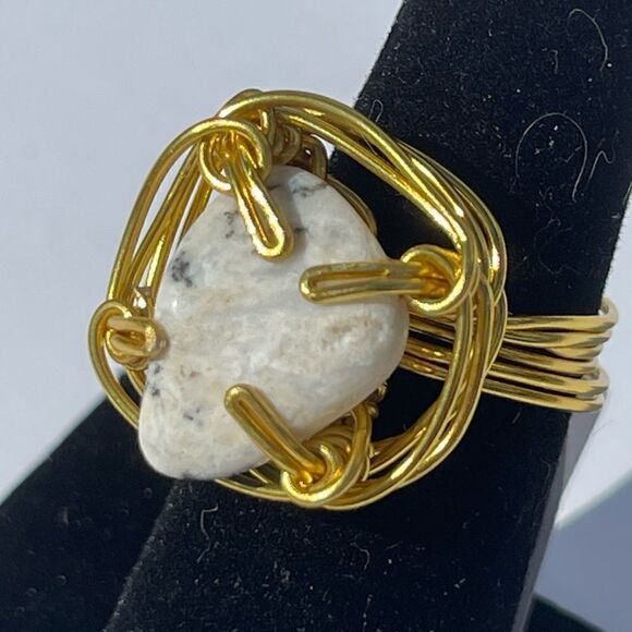 ✨ DENDRITIC AGATE NATURAL WIREWRAPPED GEMSTONE CHUNKY RING ✨ - Picture 3 of 11